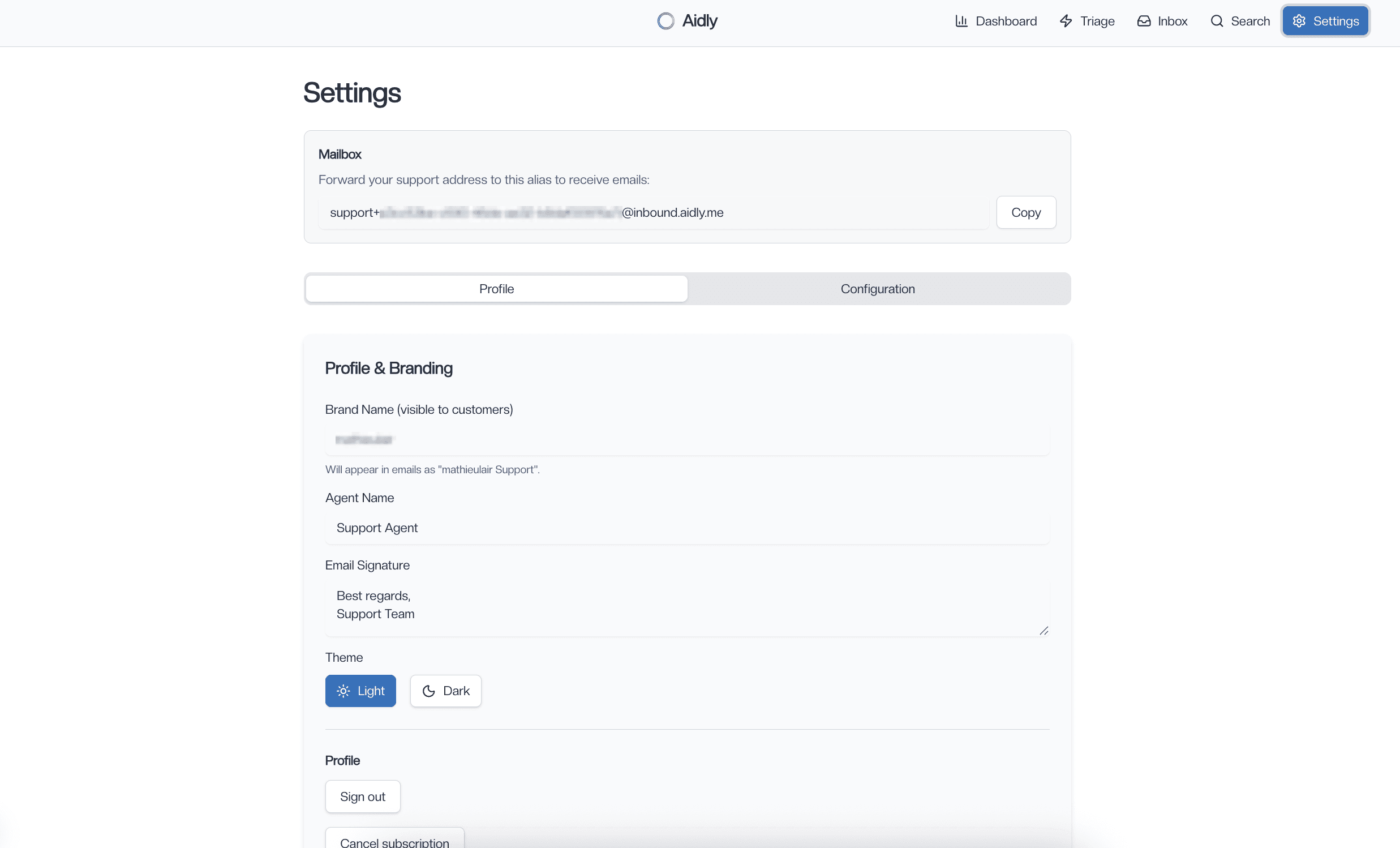 Workspace and profile settings
